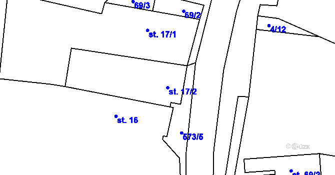 Parcela st. 17/2 v KÚ Miletice u Dlažova, Katastrální mapa