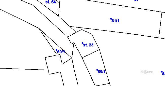 Parcela st. 23 v KÚ Miletice u Dlažova, Katastrální mapa
