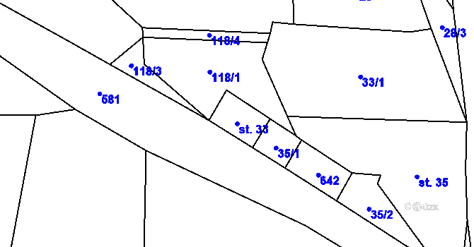 Parcela st. 33 v KÚ Miletice u Dlažova, Katastrální mapa