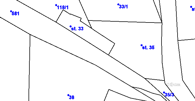 Parcela st. 34 v KÚ Miletice u Dlažova, Katastrální mapa