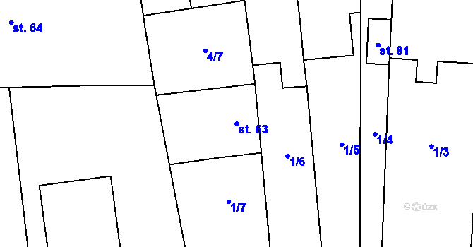 Parcela st. 63 v KÚ Miletice u Dlažova, Katastrální mapa