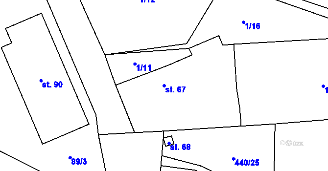 Parcela st. 67 v KÚ Miletice u Dlažova, Katastrální mapa