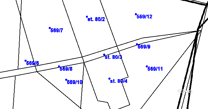Parcela st. 80/3 v KÚ Miletice u Dlažova, Katastrální mapa