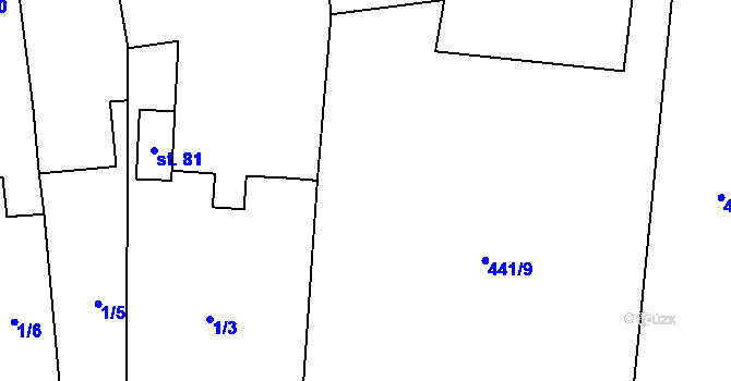 Parcela st. 1/2 v KÚ Miletice u Dlažova, Katastrální mapa