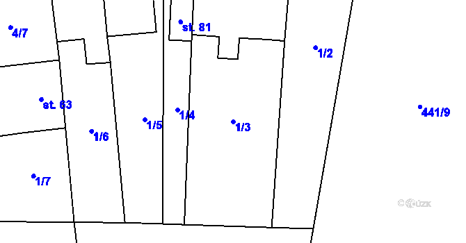 Parcela st. 1/3 v KÚ Miletice u Dlažova, Katastrální mapa