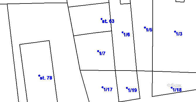 Parcela st. 1/7 v KÚ Miletice u Dlažova, Katastrální mapa