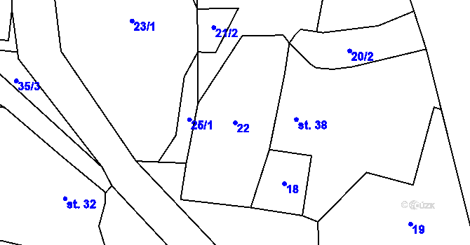 Parcela st. 22 v KÚ Miletice u Dlažova, Katastrální mapa