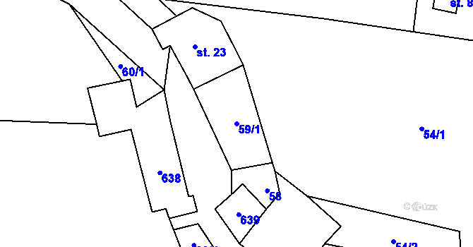 Parcela st. 59/1 v KÚ Miletice u Dlažova, Katastrální mapa