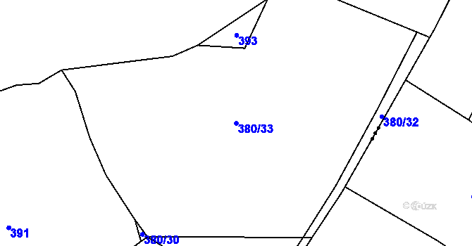 Parcela st. 380/33 v KÚ Miletice u Dlažova, Katastrální mapa