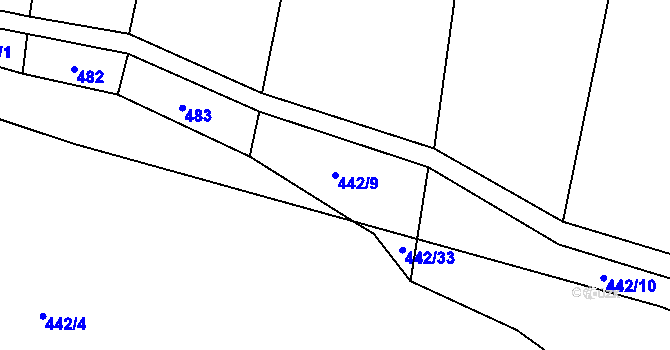 Parcela st. 442/9 v KÚ Miletice u Dlažova, Katastrální mapa