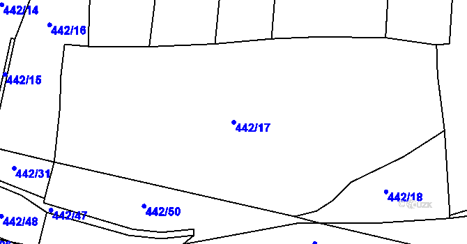 Parcela st. 442/17 v KÚ Miletice u Dlažova, Katastrální mapa
