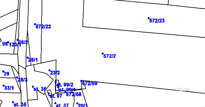 Parcela st. 572/2 v KÚ Miletice u Dlažova, Katastrální mapa