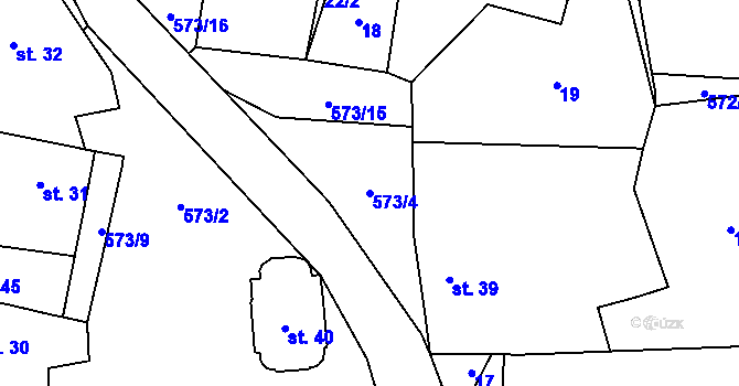 Parcela st. 573/4 v KÚ Miletice u Dlažova, Katastrální mapa