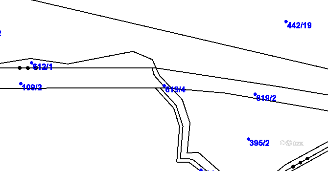 Parcela st. 619/4 v KÚ Miletice u Dlažova, Katastrální mapa