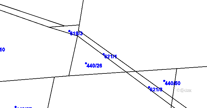 Parcela st. 621/1 v KÚ Miletice u Dlažova, Katastrální mapa
