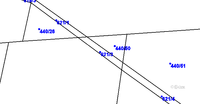 Parcela st. 621/3 v KÚ Miletice u Dlažova, Katastrální mapa