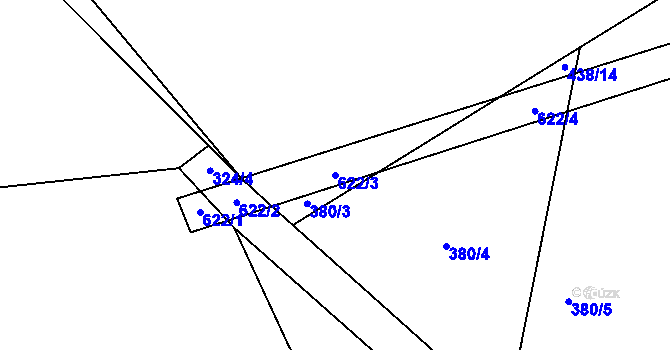Parcela st. 622/3 v KÚ Miletice u Dlažova, Katastrální mapa