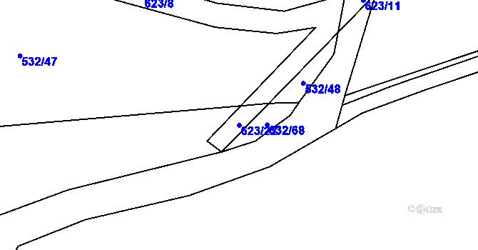 Parcela st. 623/22 v KÚ Miletice u Dlažova, Katastrální mapa
