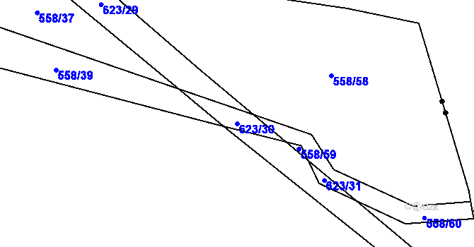 Parcela st. 623/30 v KÚ Miletice u Dlažova, Katastrální mapa