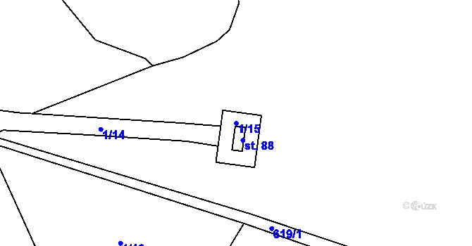 Parcela st. 1/15 v KÚ Miletice u Dlažova, Katastrální mapa
