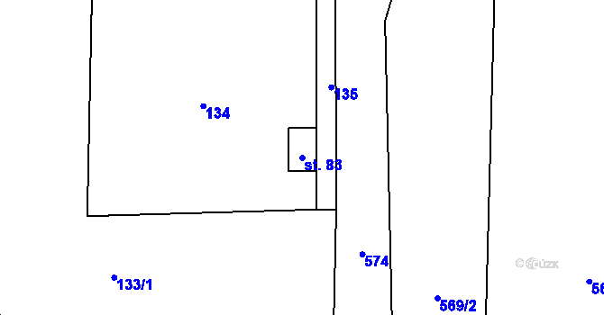 Parcela st. 83 v KÚ Miletice u Dlažova, Katastrální mapa