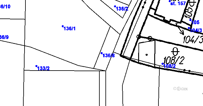 Parcela st. 136/8 v KÚ Miletice u Dlažova, Katastrální mapa