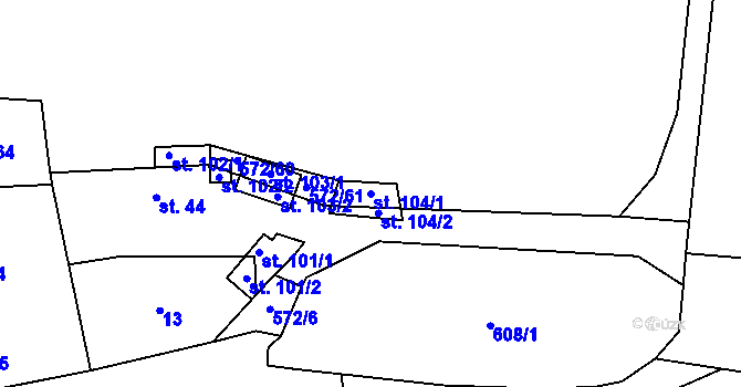 Parcela st. 104/1 v KÚ Miletice u Dlažova, Katastrální mapa