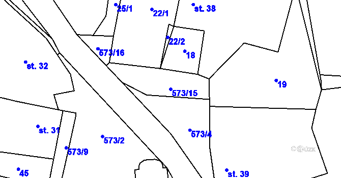 Parcela st. 573/15 v KÚ Miletice u Dlažova, Katastrální mapa