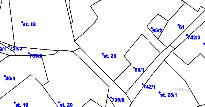 Parcela st. 21 v KÚ Soustov, Katastrální mapa