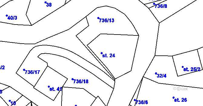 Parcela st. 24 v KÚ Soustov, Katastrální mapa