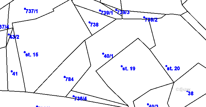 Parcela st. 40/1 v KÚ Soustov, Katastrální mapa