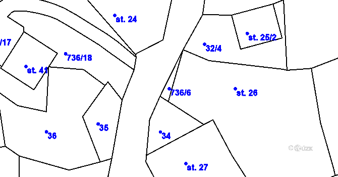 Parcela st. 736/6 v KÚ Soustov, Katastrální mapa