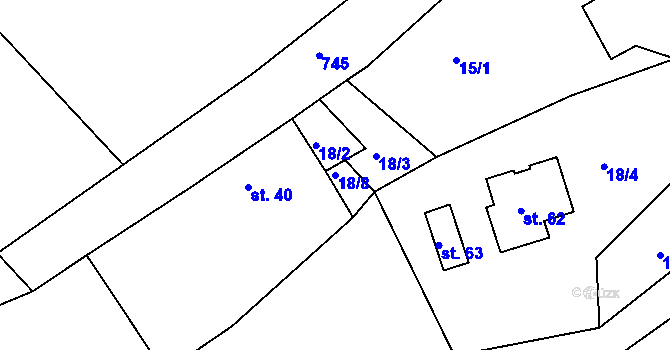Parcela st. 18/8 v KÚ Soustov, Katastrální mapa