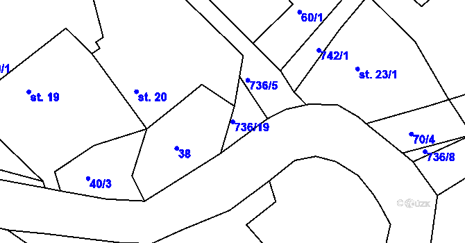 Parcela st. 736/19 v KÚ Soustov, Katastrální mapa