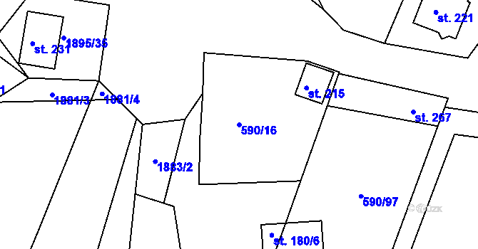 Parcela st. 590/16 v KÚ Dlouhá Brtnice, Katastrální mapa
