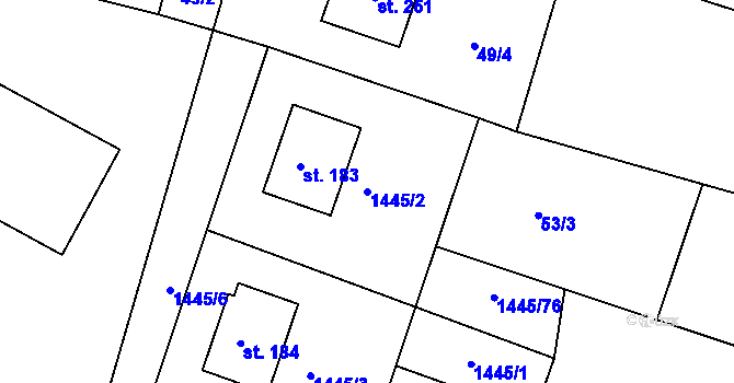 Parcela st. 1445/2 v KÚ Dlouhá Brtnice, Katastrální mapa