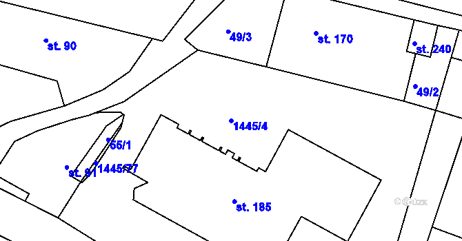 Parcela st. 1445/4 v KÚ Dlouhá Brtnice, Katastrální mapa