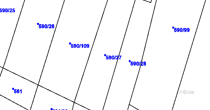 Parcela st. 590/27 v KÚ Dlouhá Brtnice, Katastrální mapa
