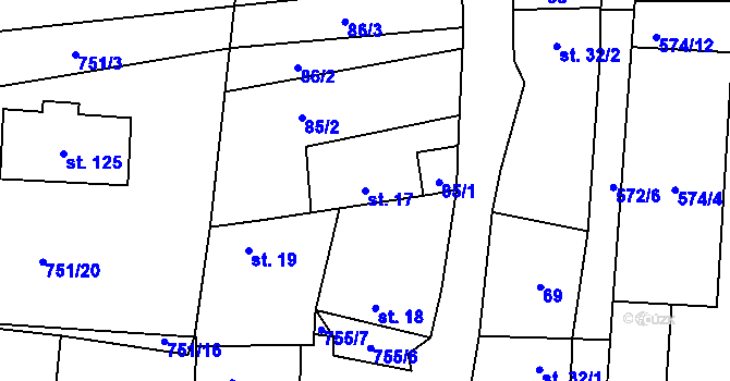 Parcela st. 17 v KÚ Dlouhá Lhota u Dobříše, Katastrální mapa