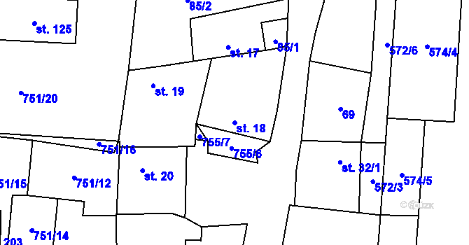 Parcela st. 18 v KÚ Dlouhá Lhota u Dobříše, Katastrální mapa