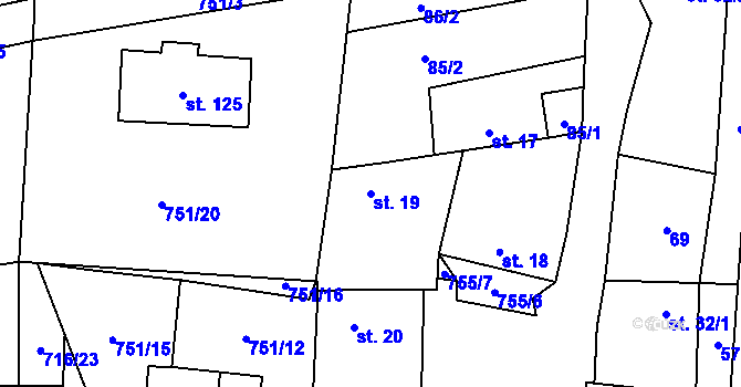 Parcela st. 19 v KÚ Dlouhá Lhota u Dobříše, Katastrální mapa