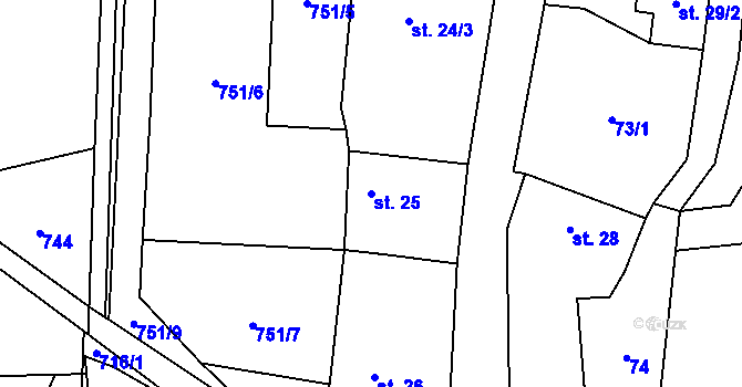 Parcela st. 25 v KÚ Dlouhá Lhota u Dobříše, Katastrální mapa