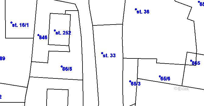 Parcela st. 33 v KÚ Dlouhá Lhota u Dobříše, Katastrální mapa