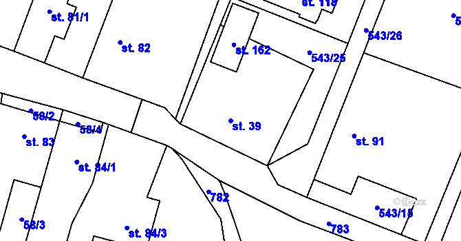 Parcela st. 39 v KÚ Dlouhá Lhota u Dobříše, Katastrální mapa