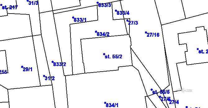 Parcela st. 55/2 v KÚ Dlouhá Lhota u Dobříše, Katastrální mapa