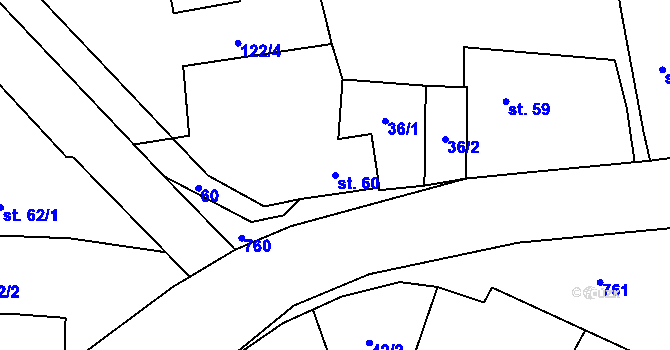Parcela st. 60 v KÚ Dlouhá Lhota u Dobříše, Katastrální mapa