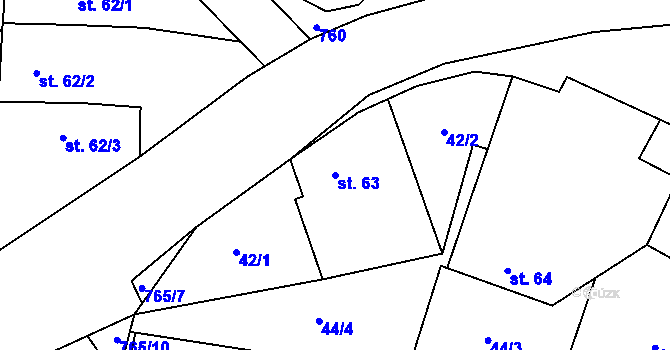 Parcela st. 63 v KÚ Dlouhá Lhota u Dobříše, Katastrální mapa
