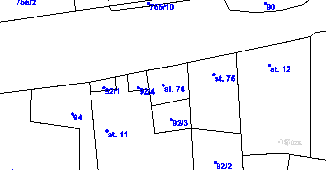 Parcela st. 74 v KÚ Dlouhá Lhota u Dobříše, Katastrální mapa