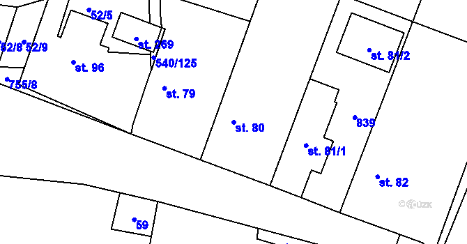 Parcela st. 80 v KÚ Dlouhá Lhota u Dobříše, Katastrální mapa