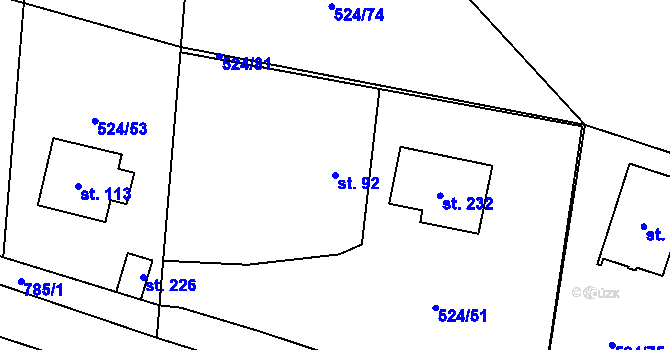 Parcela st. 92 v KÚ Dlouhá Lhota u Dobříše, Katastrální mapa